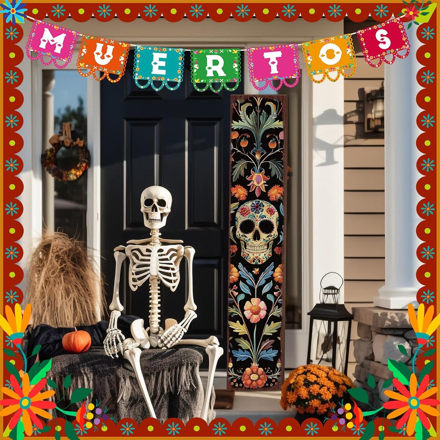 Day of the Dead Porch Sign 42 Inch Halloween Front Porch Sign(Day of the Dead)