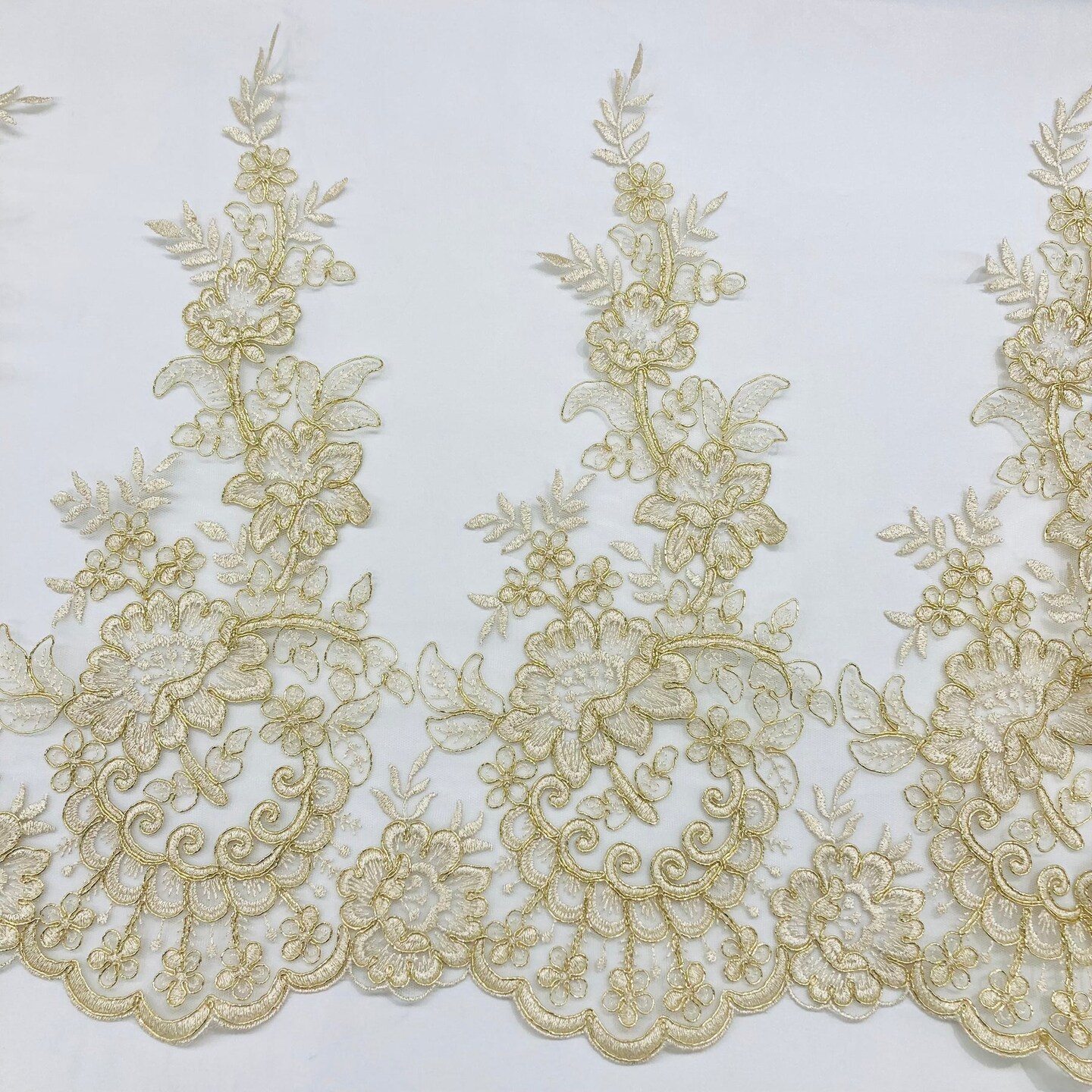 1 Yard Corded Lace Trimming Embroidered on 100% Polyester Net Mesh 15″ Wide