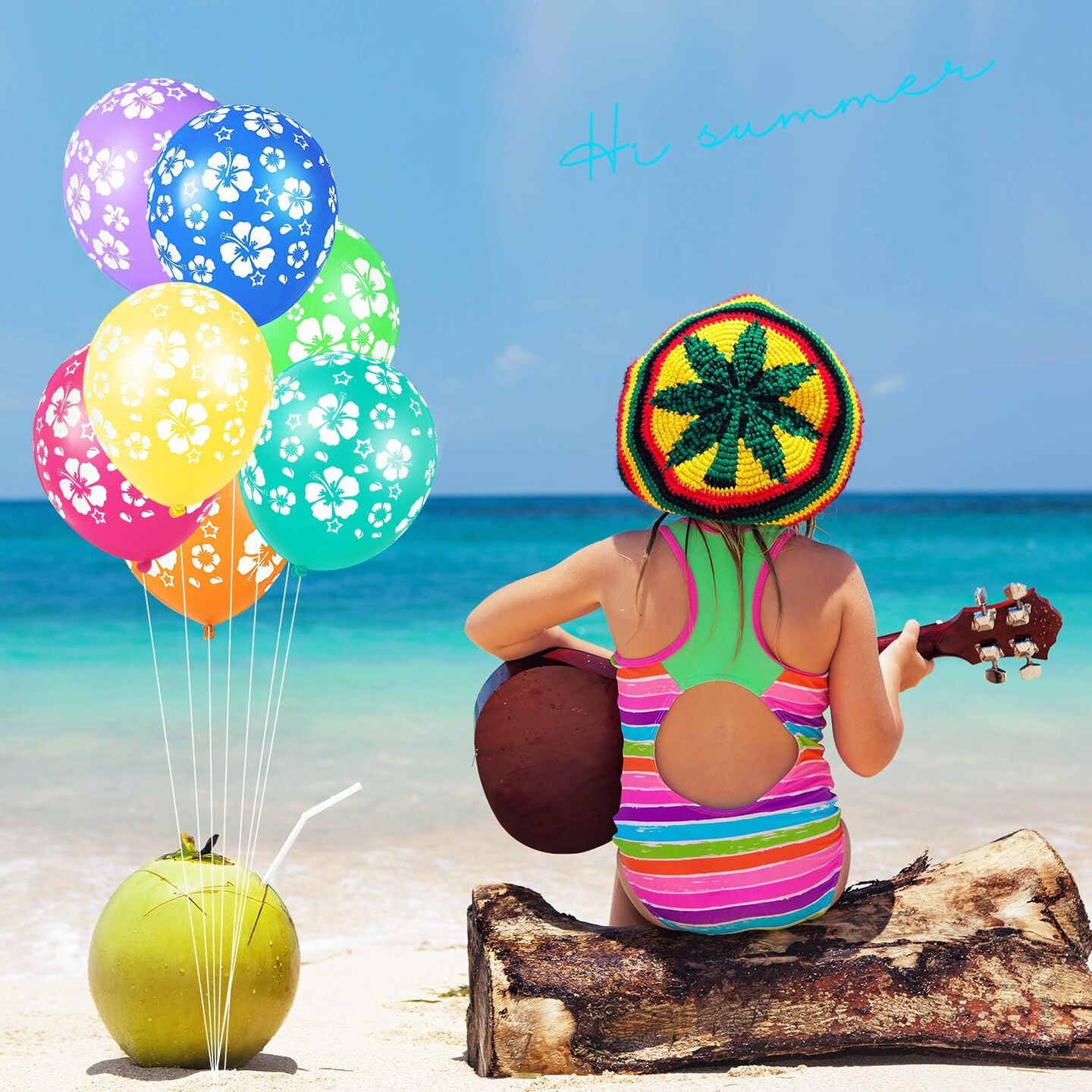 Tropical Flower Printed Latex Balloons(Blue, Dark_blue, Fruit_green, Orange, Purple, Rose_red, Yellow)