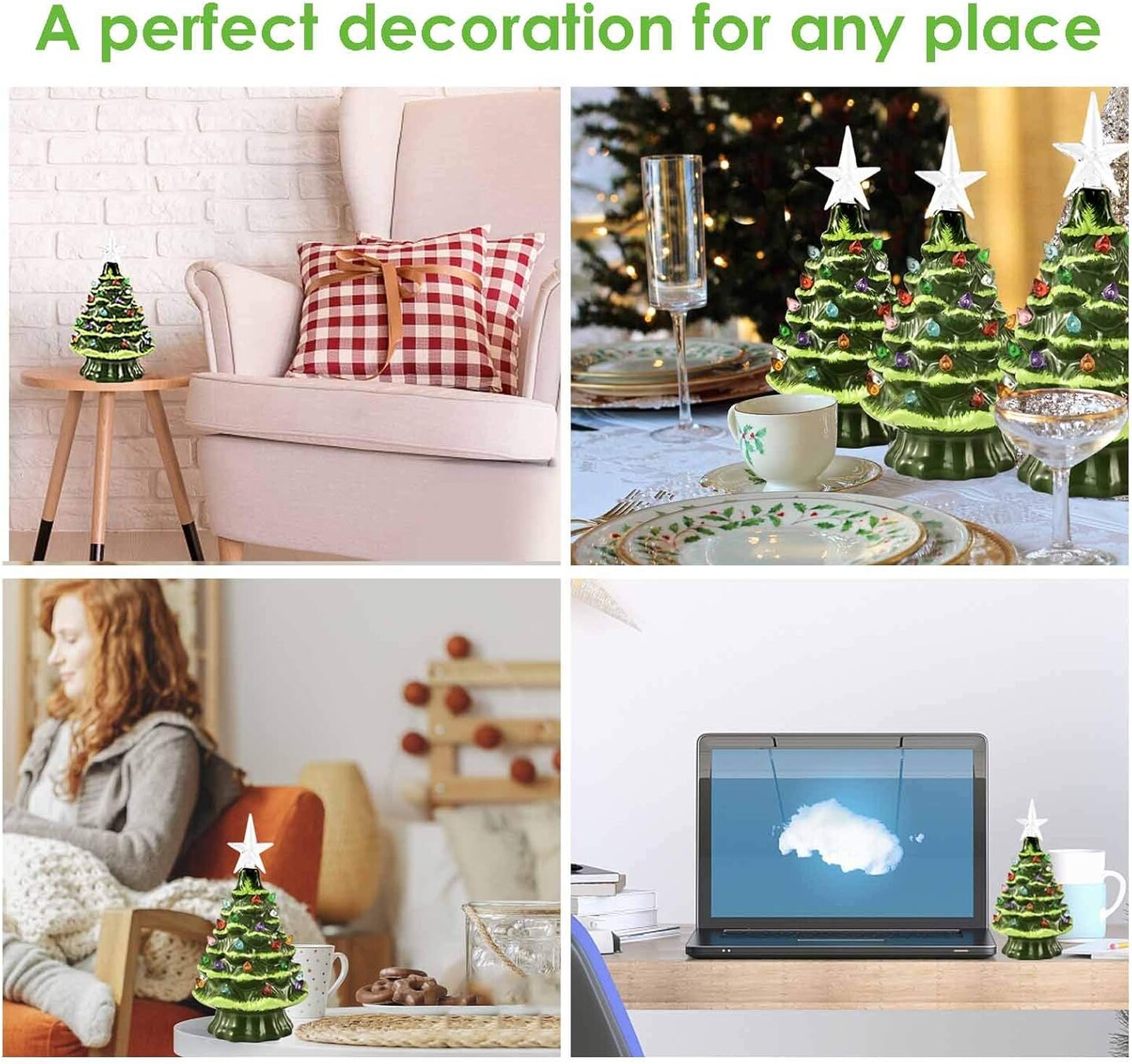 8” Ceramic Christmas Tree with 32 Multicolored Lights (Small)