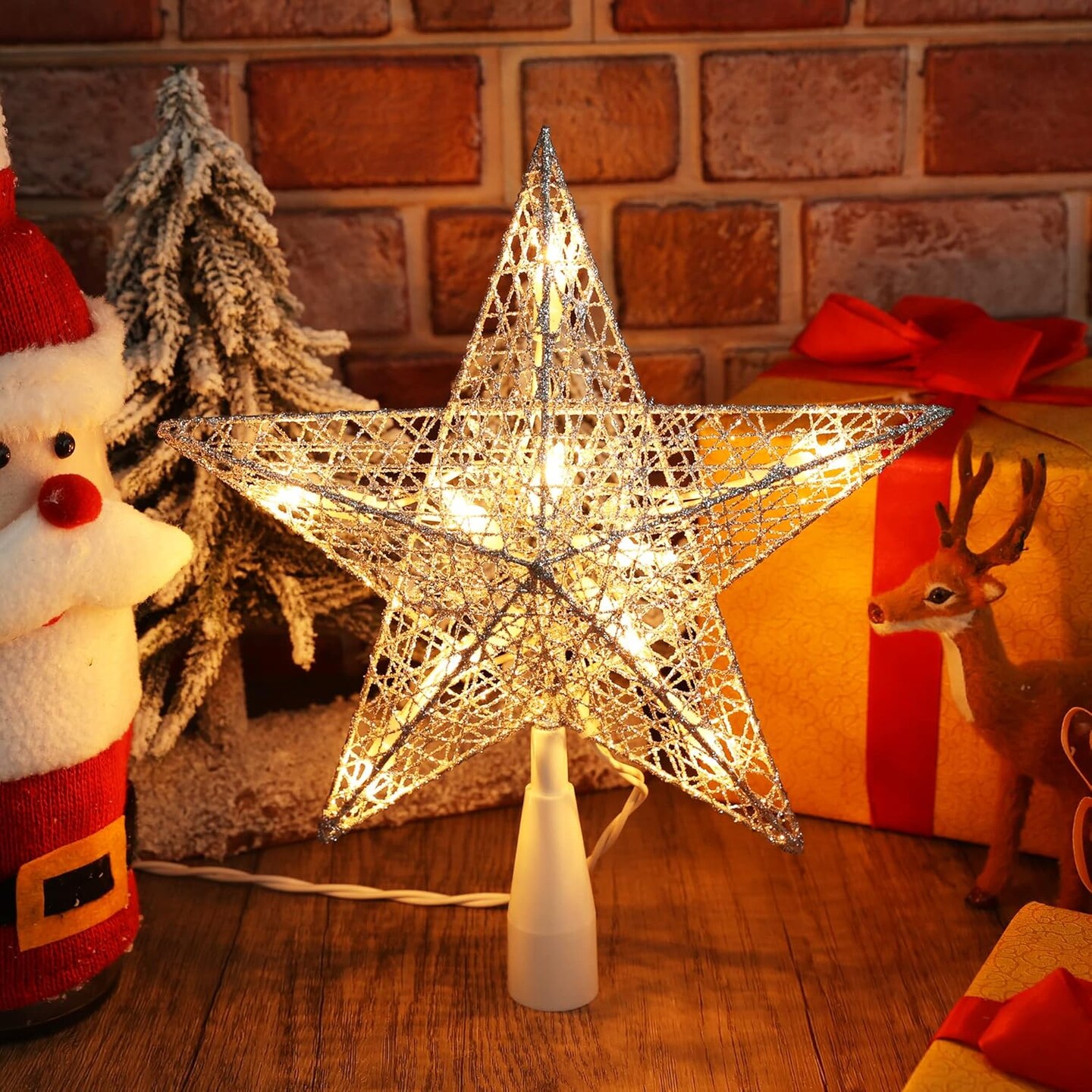 10.8 inch x 9.2inchx 1.18inch - Christmas Star Tree Topper with 10 Warm White Lights(Silver)