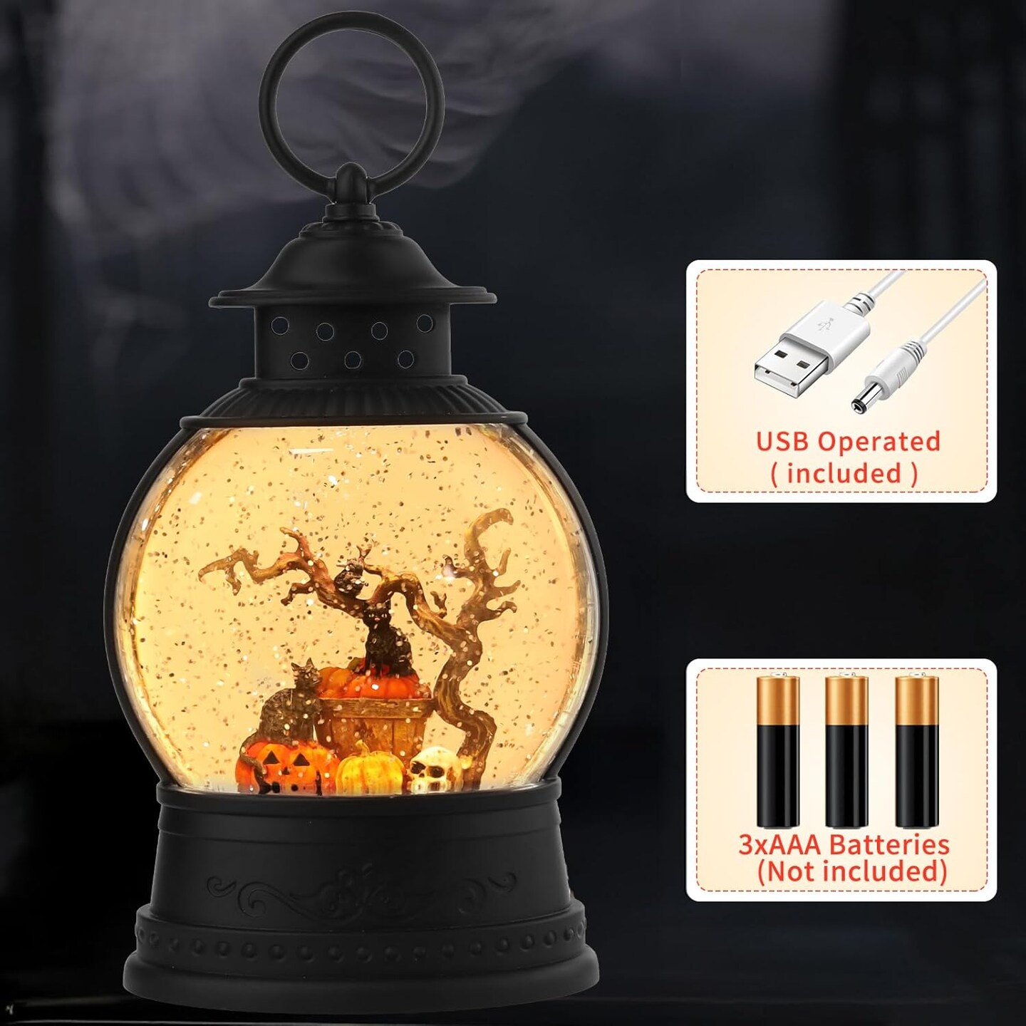 Halloween Lanterns - Black Cat Snow Globes with 6H Timer