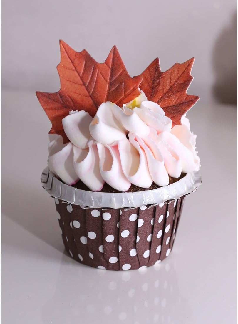 Set of 48 Edible Fall Leaves Cake Decorations, Cupcake Topper 3 Colors(48pcs 3 Colors Leaves)