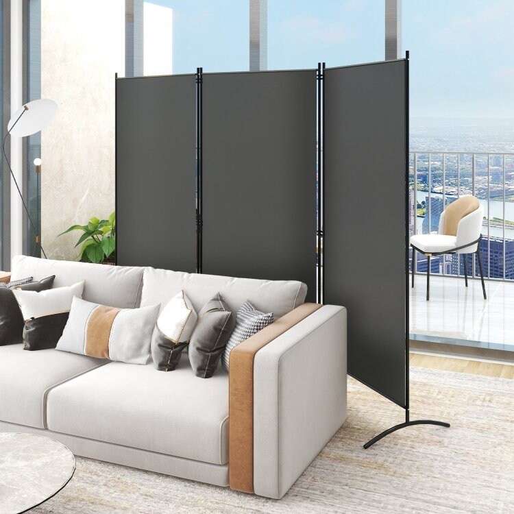 6-Ft 3-Panel Room Divider with Steel Base and Hinges