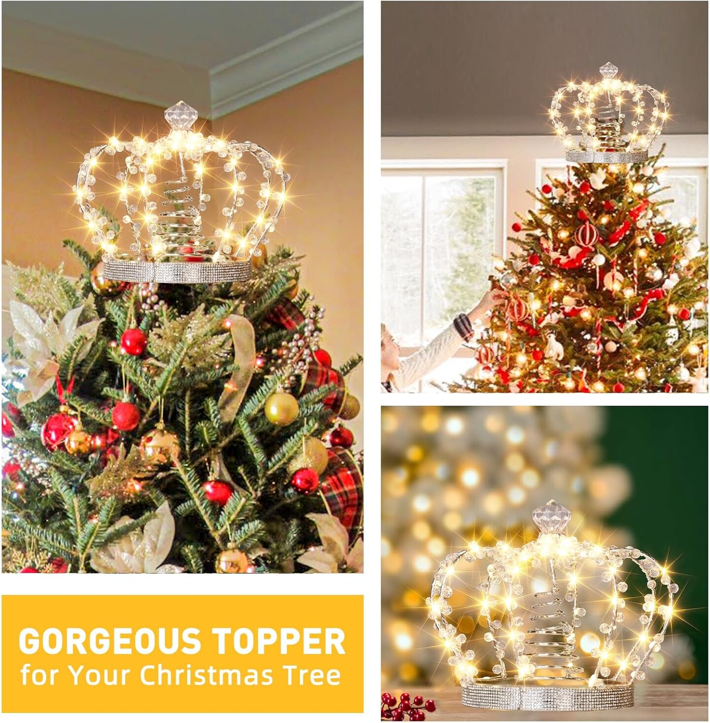 9.5*7.75 inch Christmas Jeweled Crown Tree Topper(Crown)