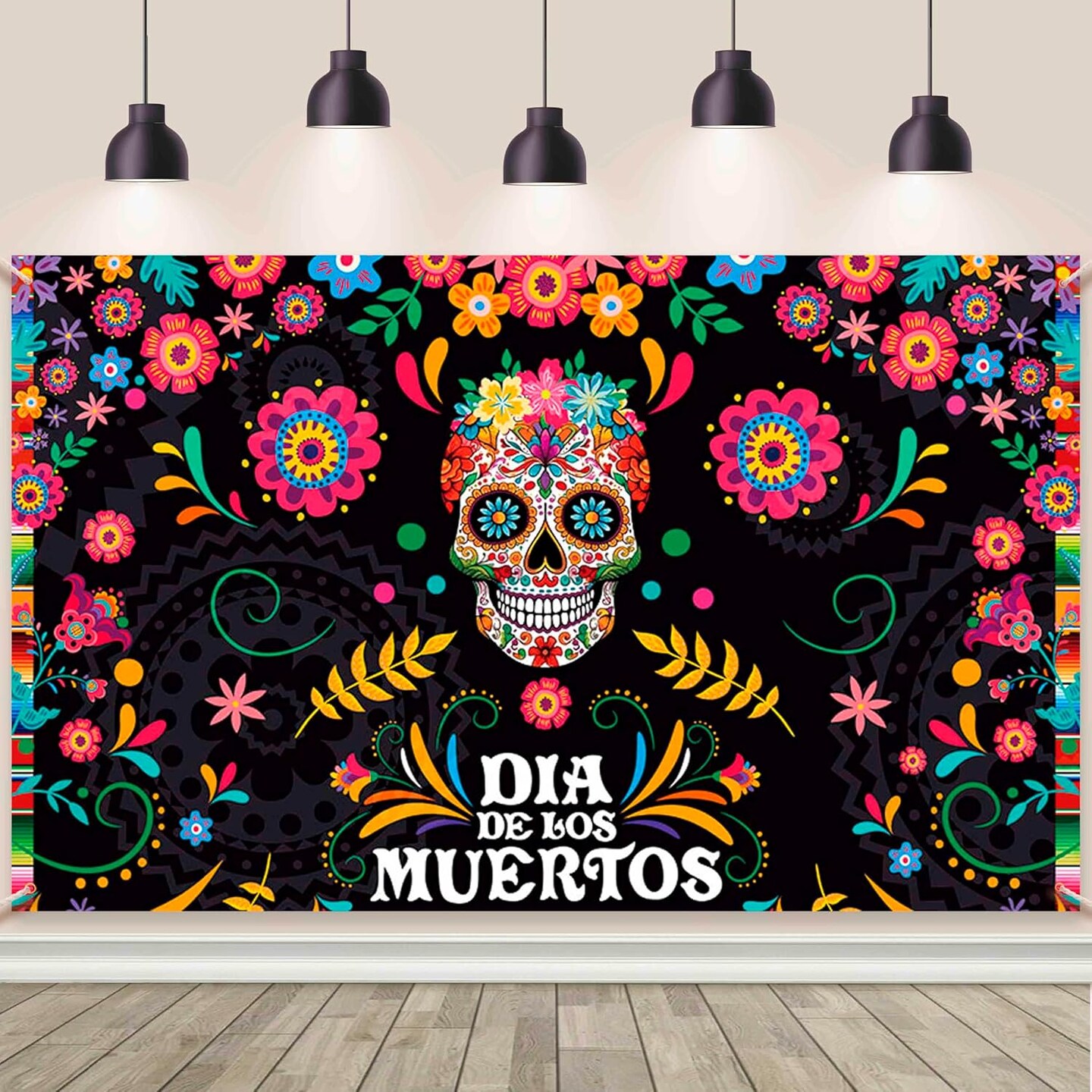 7x5ft Day of The Dead Backdrop Mexican Fiesta Sugar Skull(7x5ft)12"L x 10"W