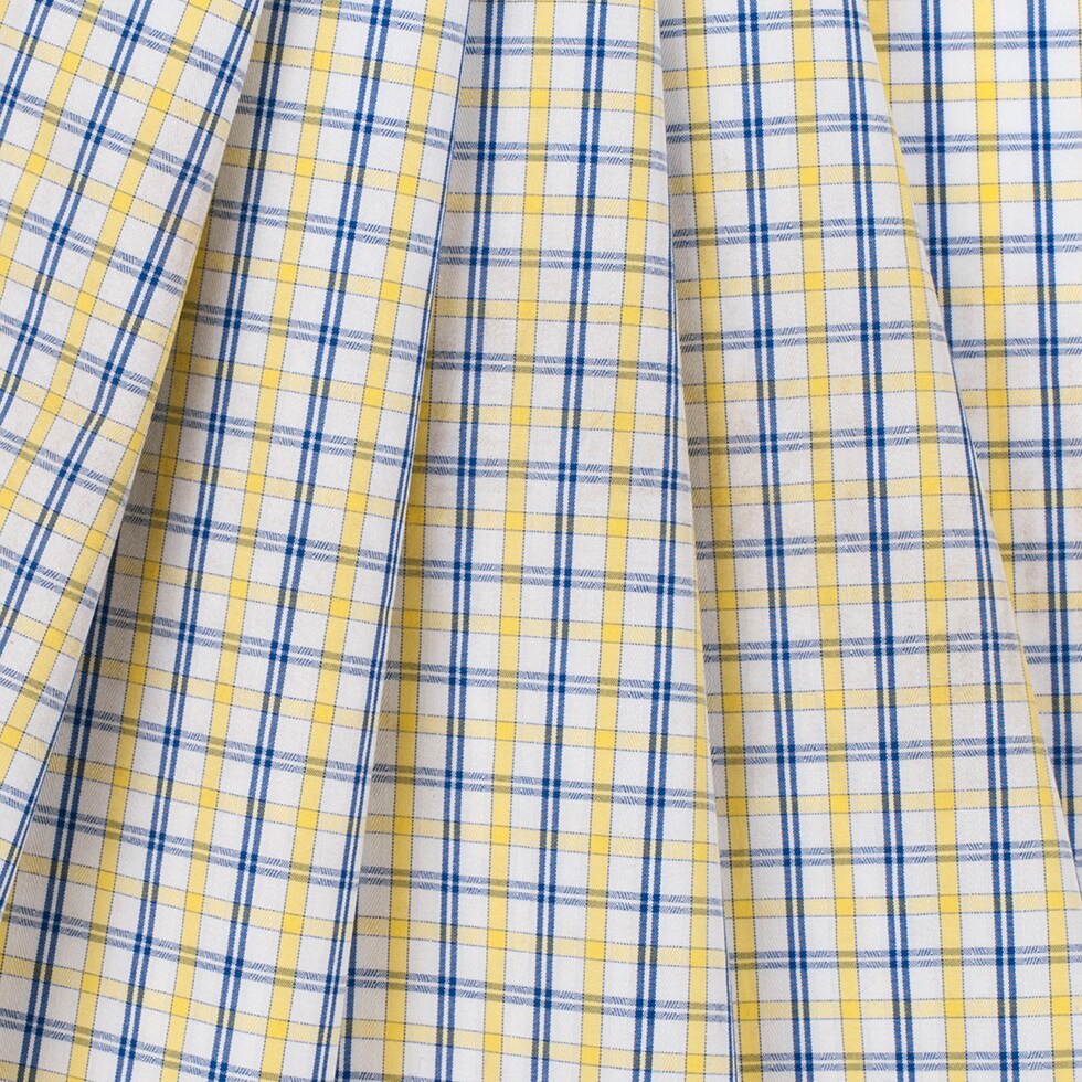 1 Yard White Primary Blue and Lemon Peel Plaid Cotton Shirting Fabric