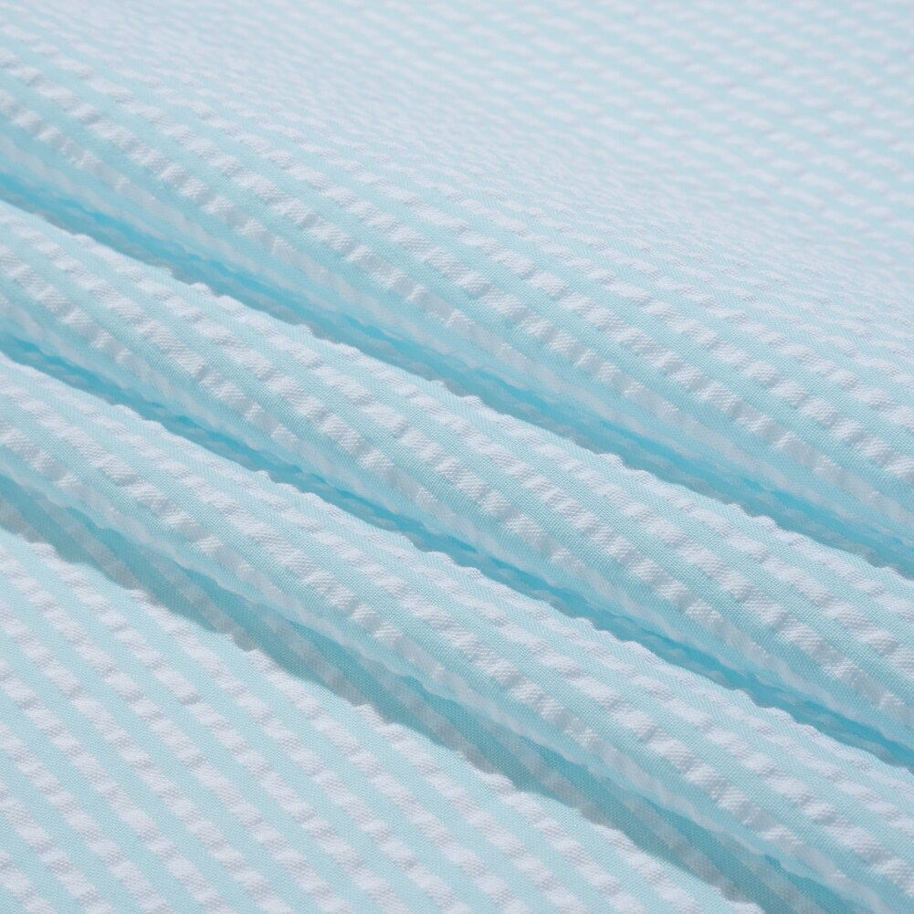 1 Yard Polyester and Cotton Seersucker Aegean Blue and White Candy Stripes