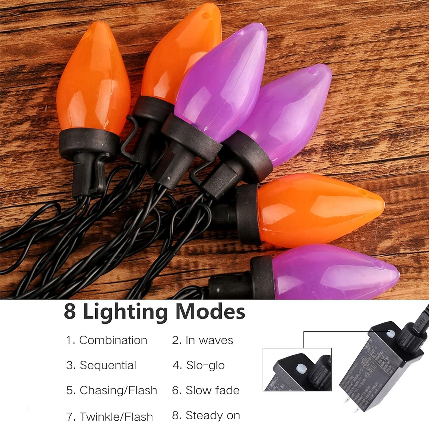 C7 Halloween String Lights - 50 LED, 24FT with Auto Timer (Orange)