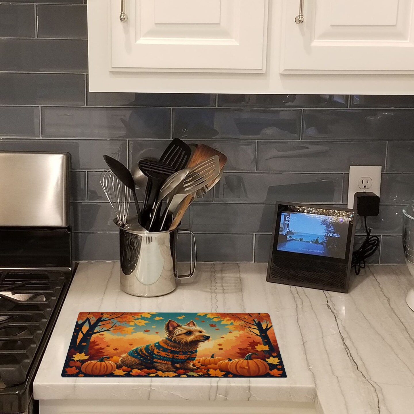 Edge Collections - 15" x 12" - Multicolor - Decorative Glass Cutting Board Australian Terrier - 1 Piece