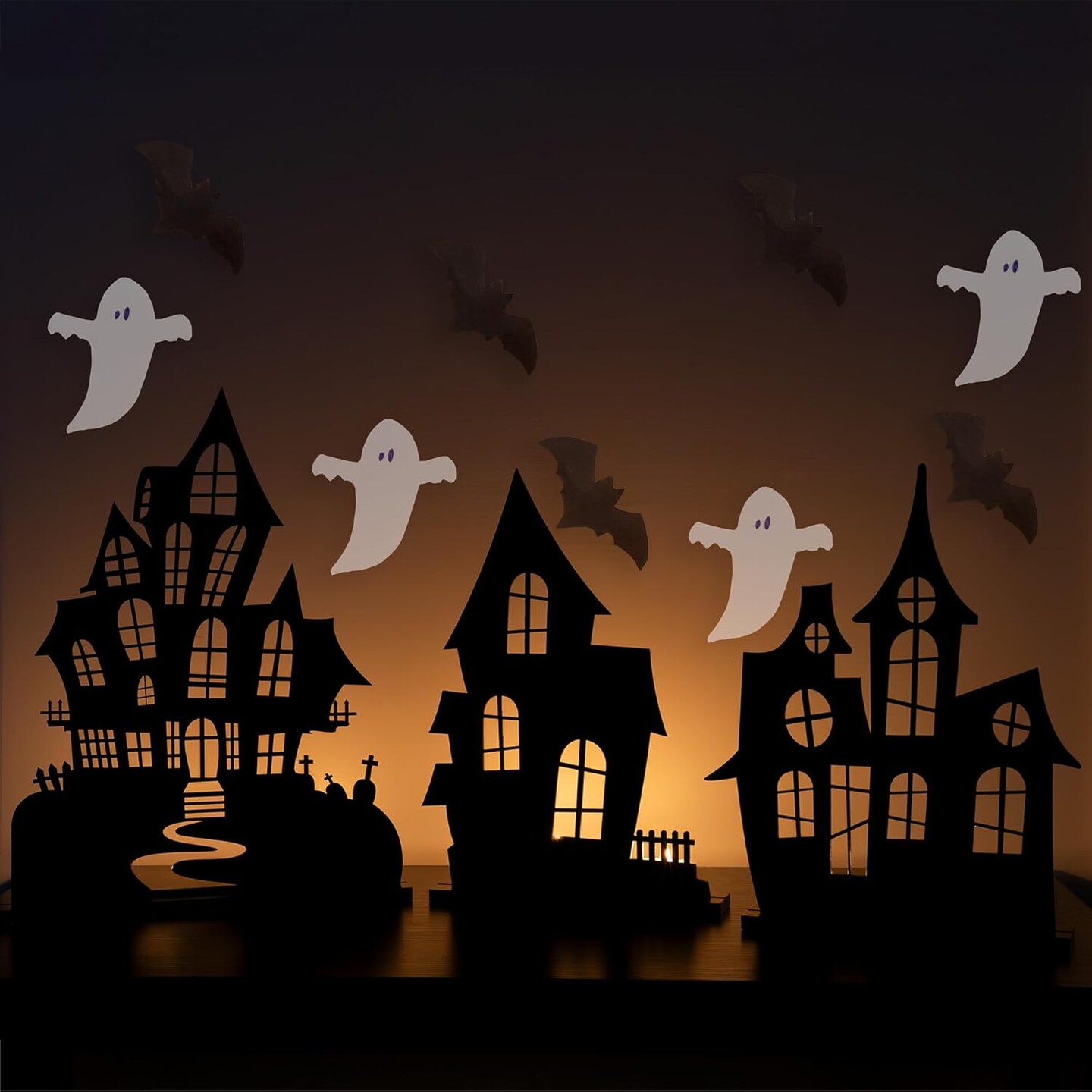 Spooky Halloween House Village Silhouettes(black)