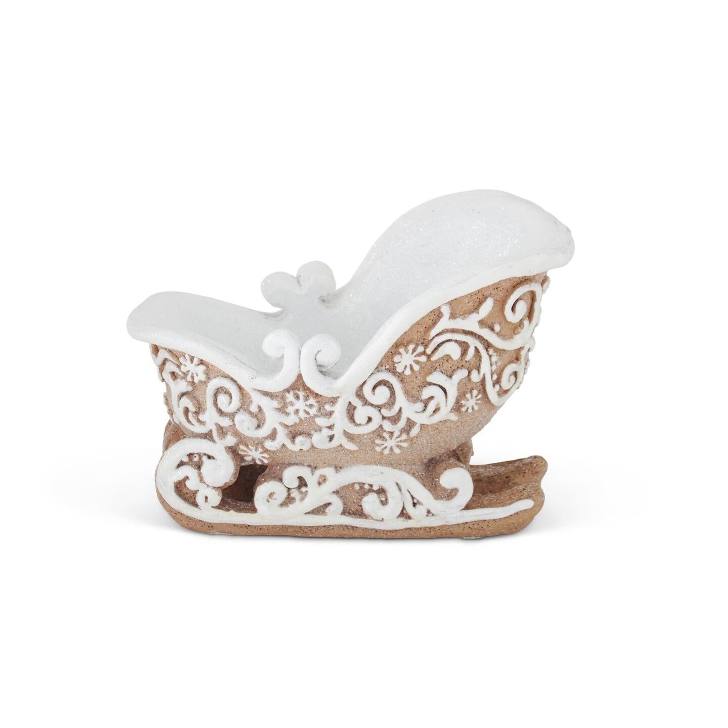 5.5&#x22; Frosted Gingerbread Sleigh &#x2013; Mini Resin Christmas Figurine