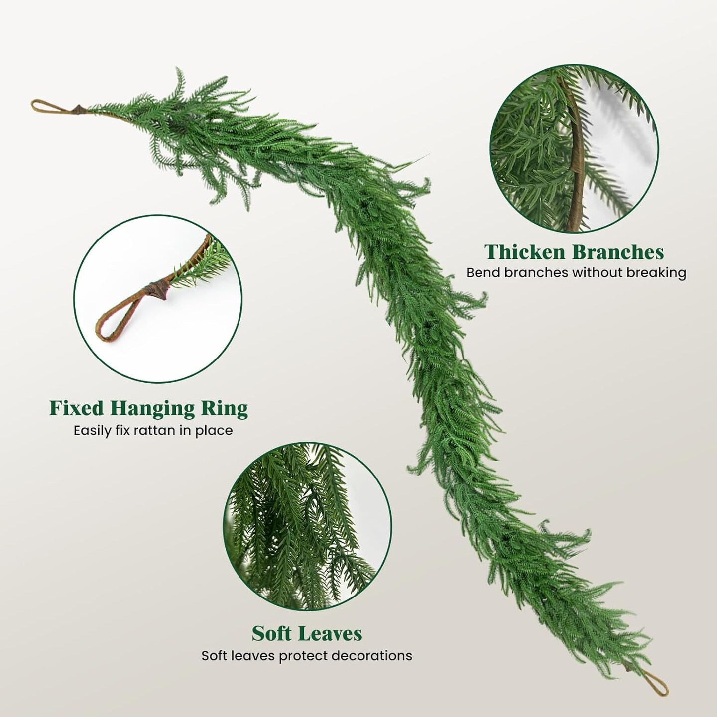 2 Pcs 6 Ft Artificial Norfolk Pine Garlands (&#x9;Green)