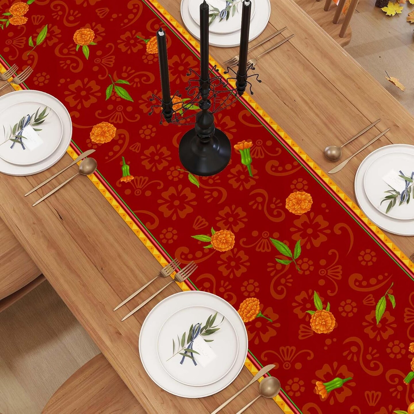 Linen Dia De Los Muertos Table Runner (Yellow)