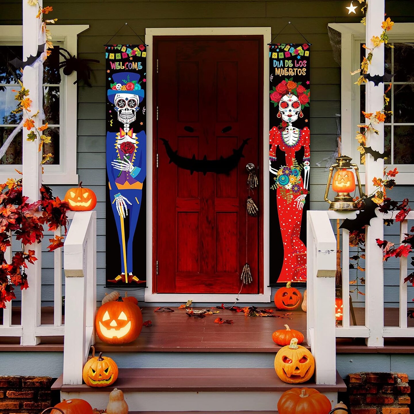 2 Pieces Day of The Dead Porch Sign Dia De Los Muertos(Multicolor)70.9"L x 11.8"W