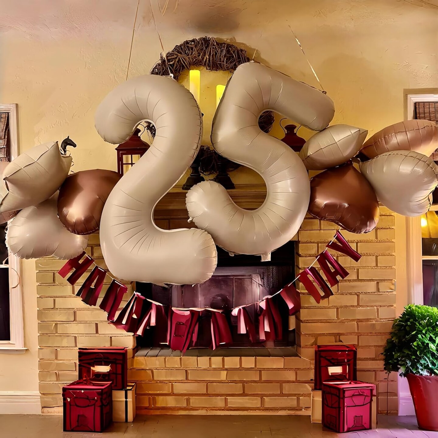 21st Birthday Balloon Set – 21 Beige, Nude, and Taupe Foil Balloons with Numbers, Hearts, Stars | Neutral Sand, Cream, White & Tan Party Decorations for Women, Men, Weddings & Anniversaries