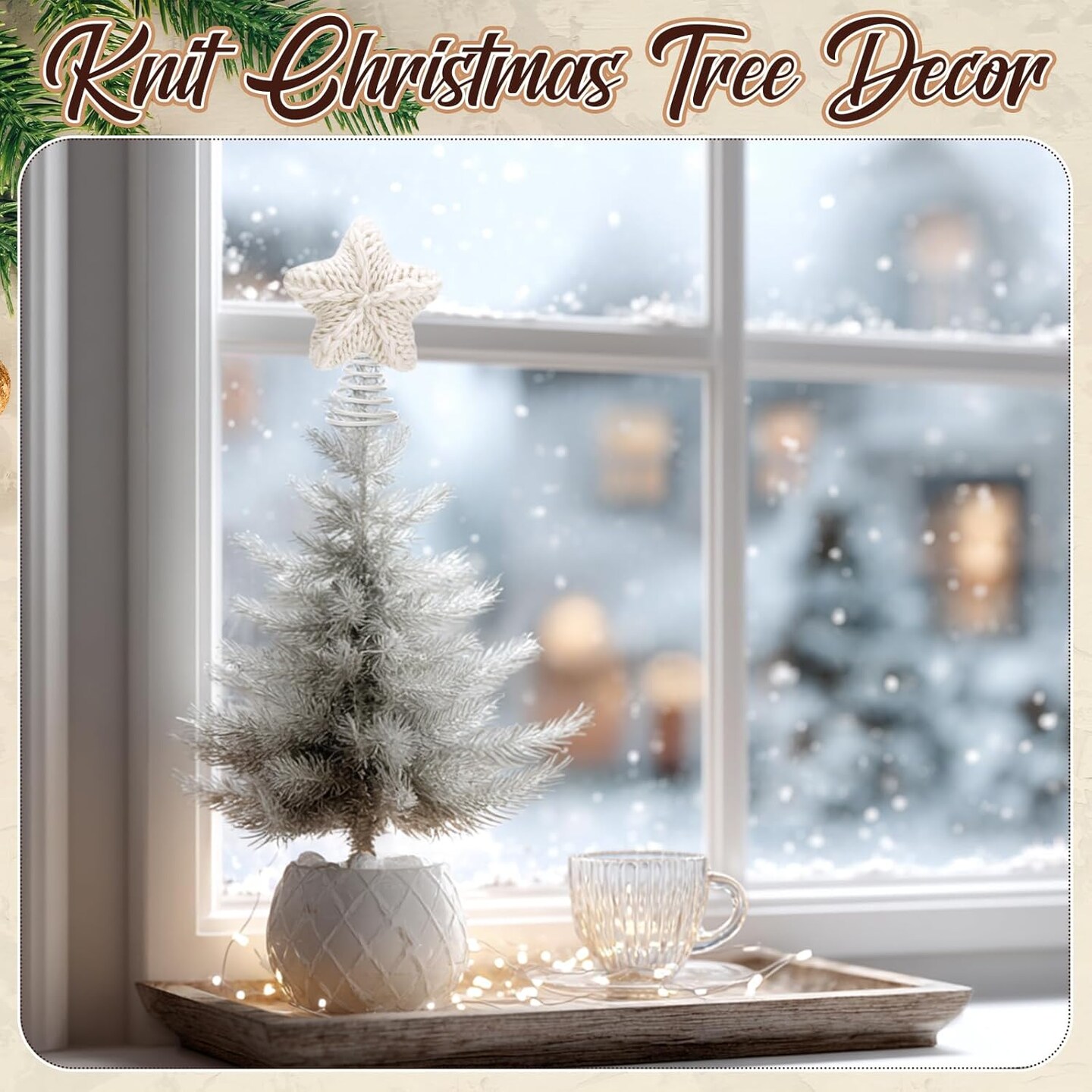 Mini Christmas Knitted Star Tree Topper Rustic Natural Knitting Star 6 Inch