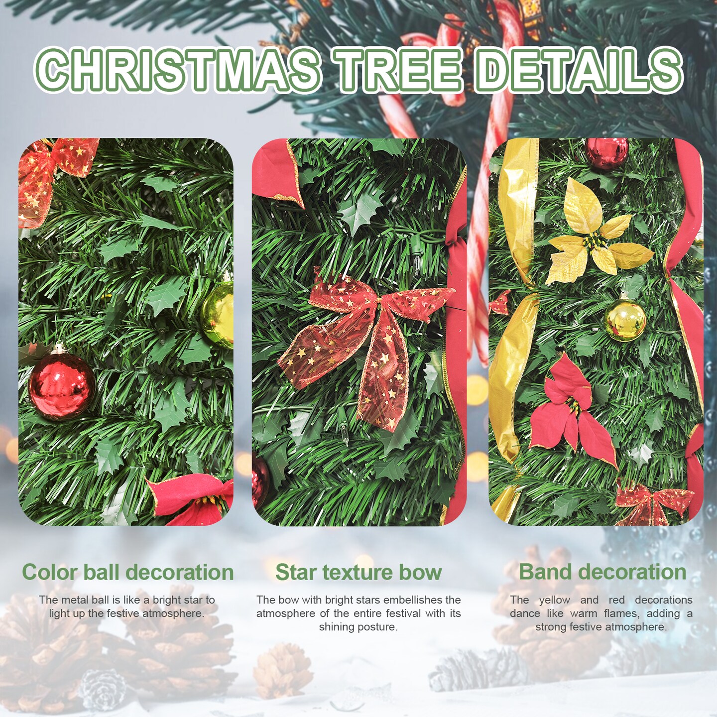 6FT Decorated Artificial Christmas Tree: Festive Lights, Ornaments &#x26; Bows - Perfect for Holiday Decor