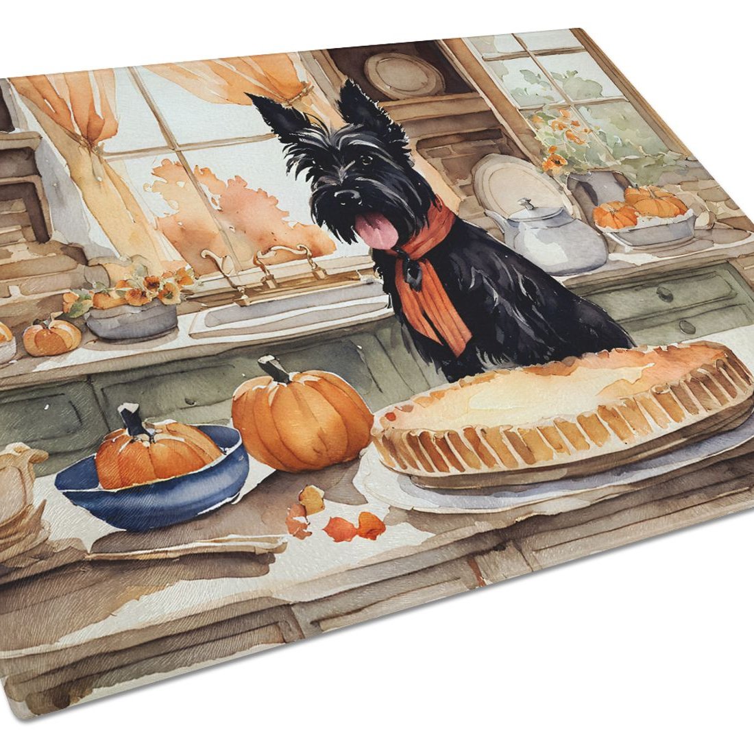 Edge Collections - 15" x 12" - Multicolor - Multicolor Scottish Terrier Decorative Glass Cutting Board - 1 Piece