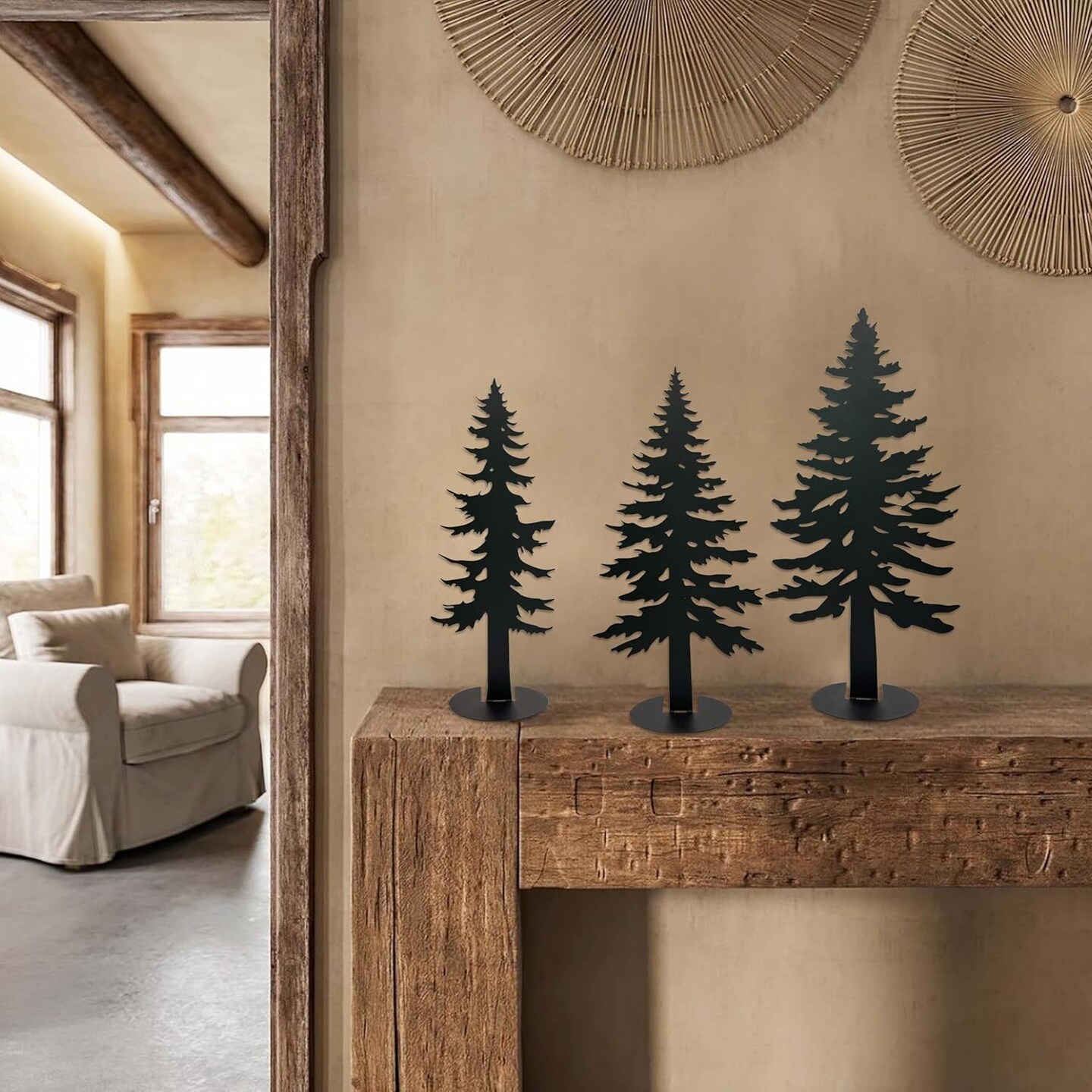 Set of 3 Christmas Metal Pine Tree Decor - Black