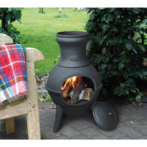 16 Inch Black Cast Iron Wood Burning Chimenea Fire Pit with Grate Removable Ash Plate and Lid for Patio Backyard