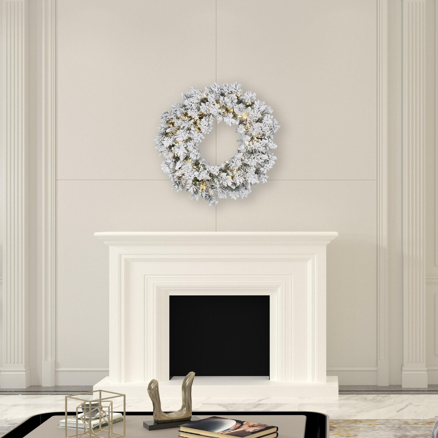 Vickerman 36" Flkd Snow Ridge Wreath LED100 WmWht - A128237LED