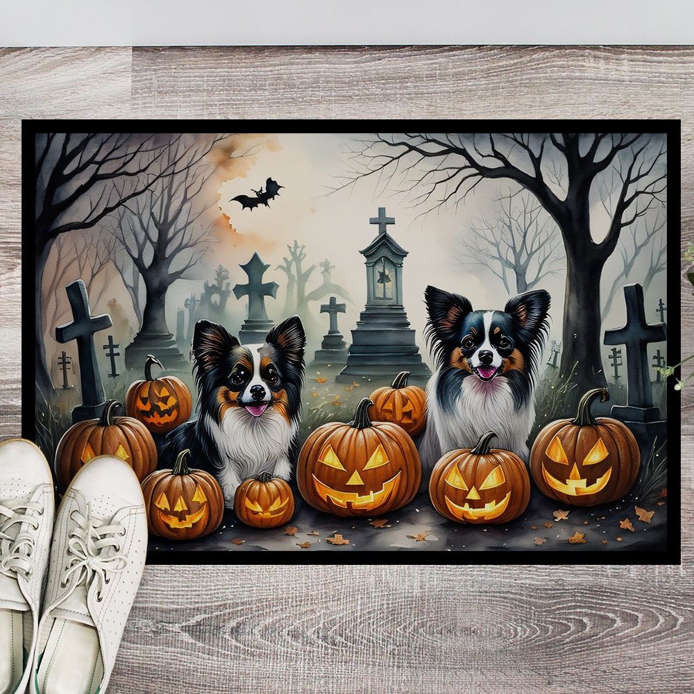 Edge Collections - 18" x 27" - Multicolor - Papillon Spooky Halloween Doormat Indoor Outdoor Rug - 1 Piece