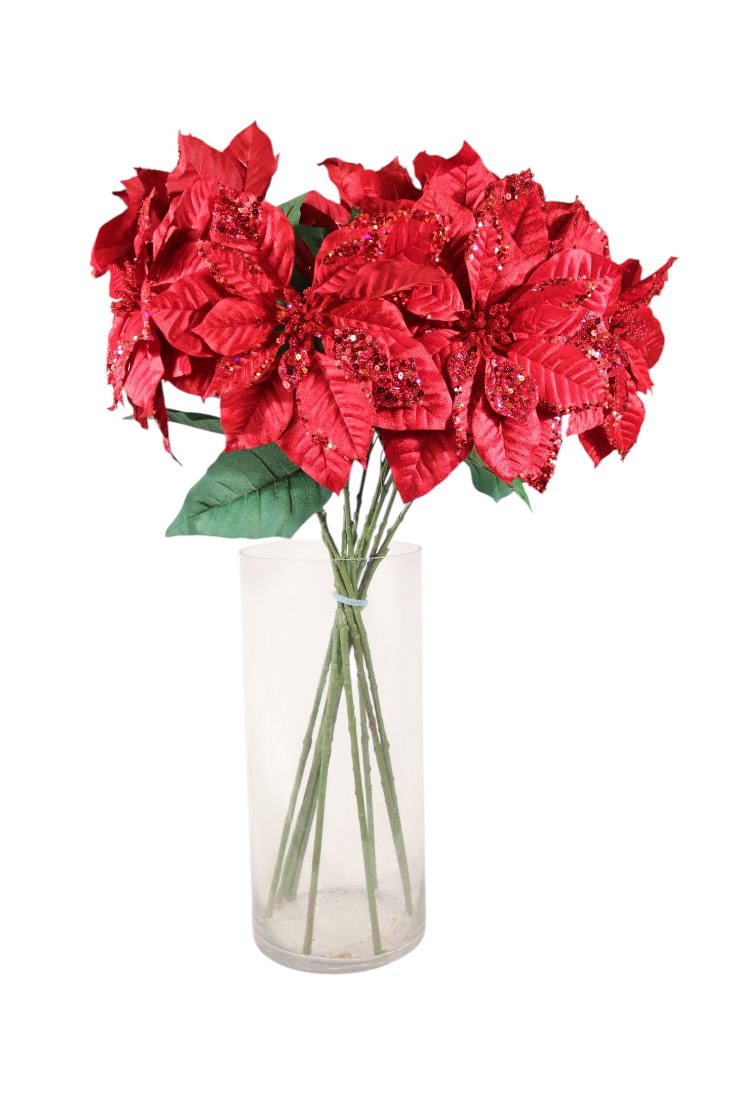 33" Red Poinsettia – Artificial Holiday Glitter Décor Flower, Christmas Faux Plant for Home, Wreaths & Centerpieces, Set of 2