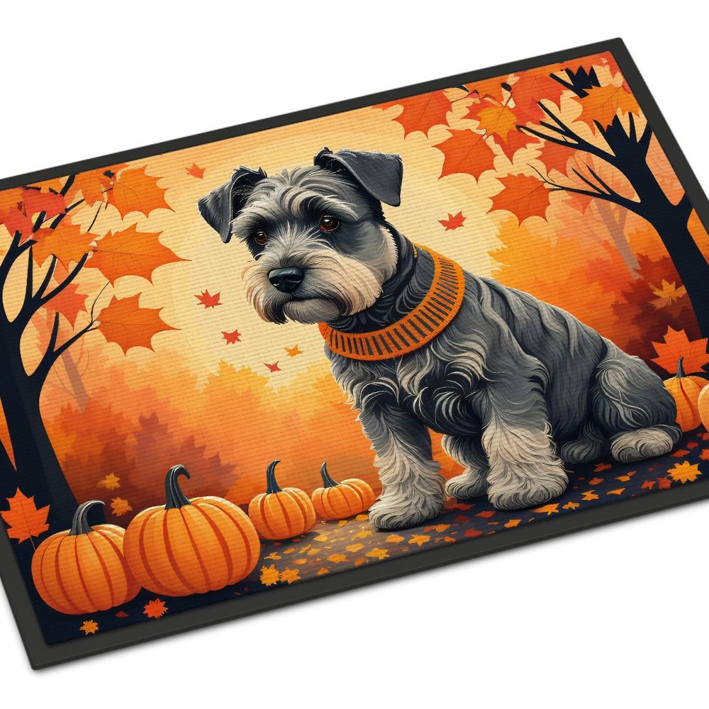 Edge Collections - 18&#x22; x 27&#x22; - Multicolor - Schnauzer Fall Doormat Indoor Outdoor Rug Non Slip Washable Low Pile - 1 Piece