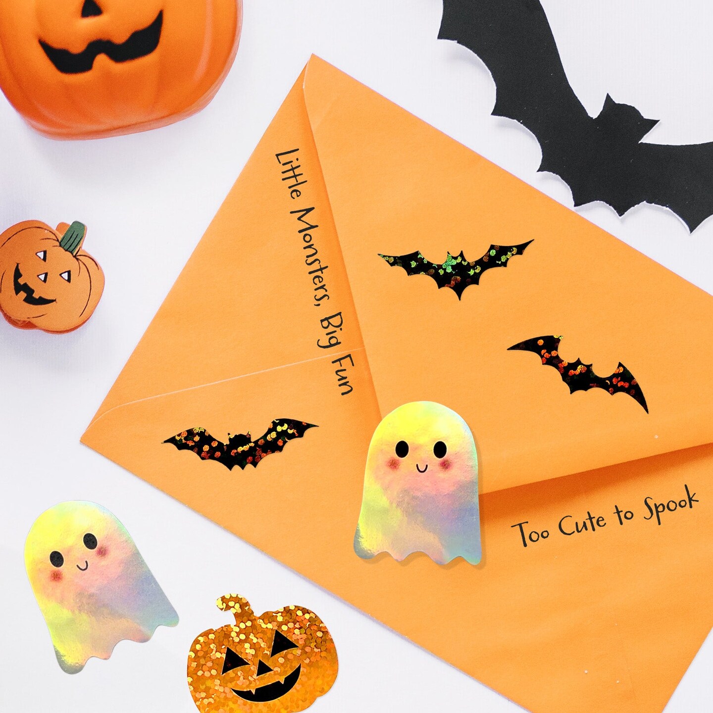 Wrapables Holographic Halloween Sticker Roll, for Sealing Envelopes, Gift Boxes, Journal, Party Decor and Supplies (500pcs), Ghosts