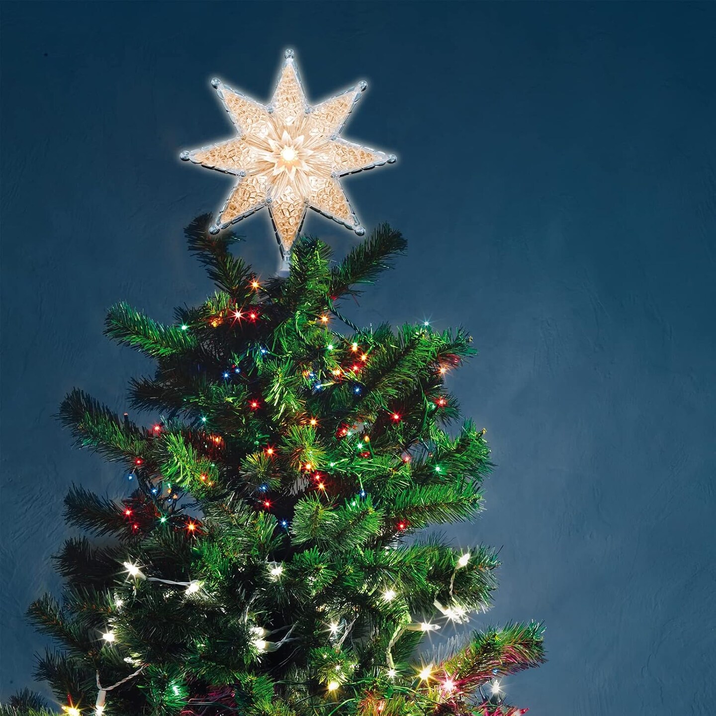 8" Lighted Double-Sided Christmas Star Tree Topper - 8 Point Star with 10 Clear Warm Lights