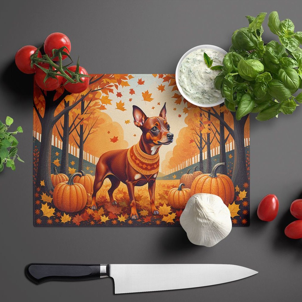 Edge Collections - 15" x 12" - Red - Red Miniature Pinscher Decorative Glass Cutting Board - 1 Piece