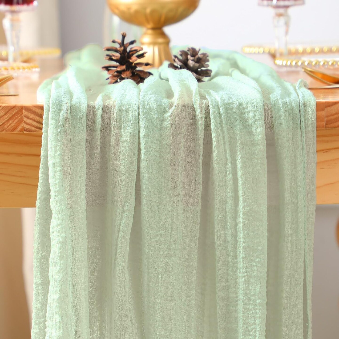 2 Pack Sage Green Cheesecloth Table Runner 120 Inch 10 FT Boho Gauze Cheese Cloth Table Runner(Sage Green)35"W