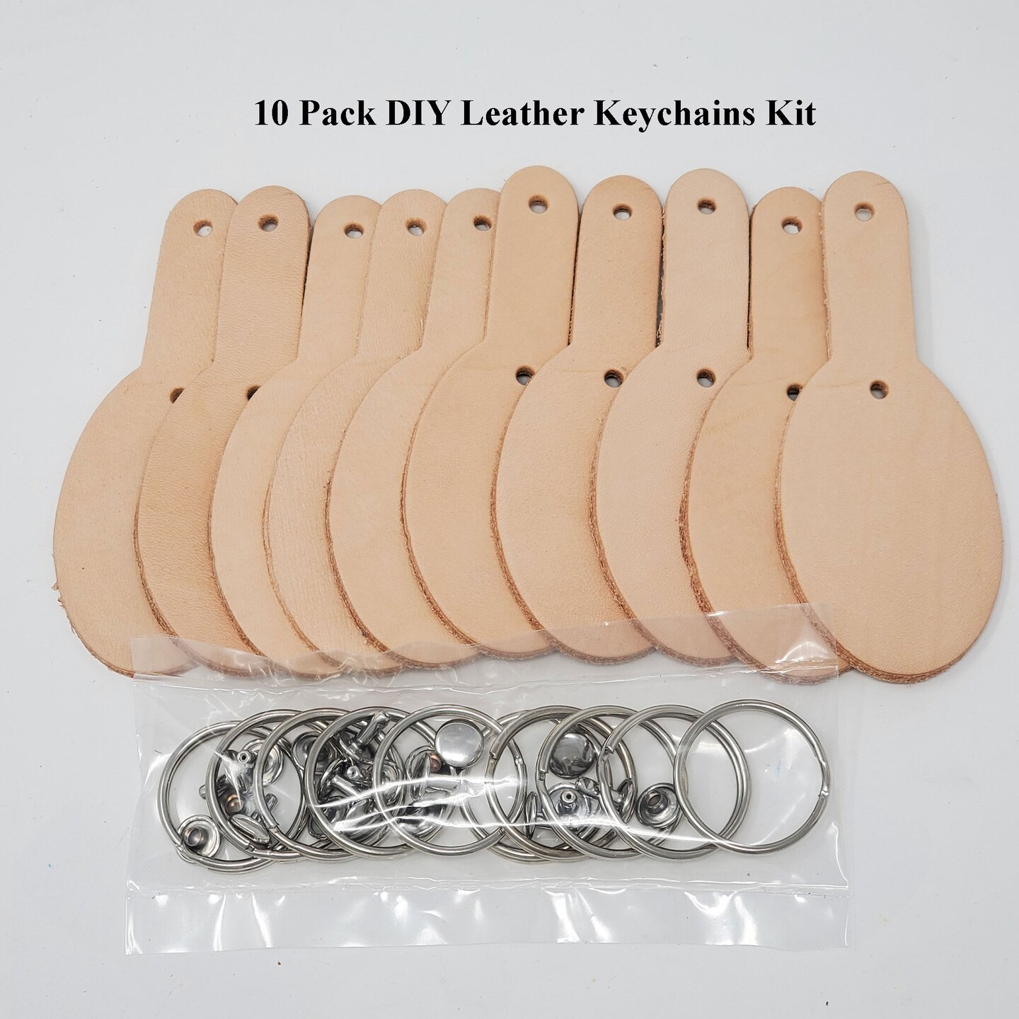 Blank Vegetable Tanned Leather Key Fobs – Ready for Stamping, Tooling & Engraving - 10 Pack