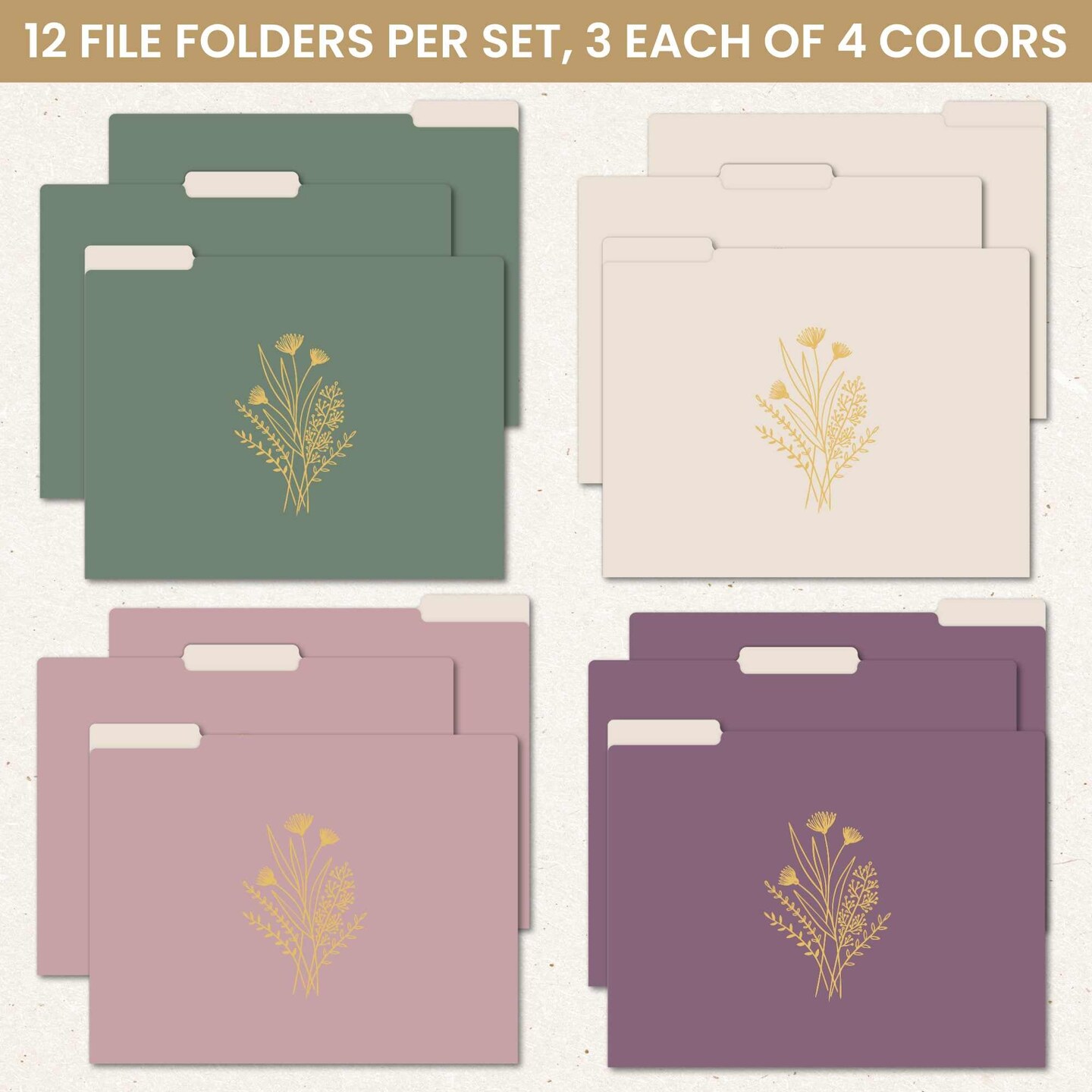 bloom daily planners File Folder Set, 12 Pack, Gold Foil Florals