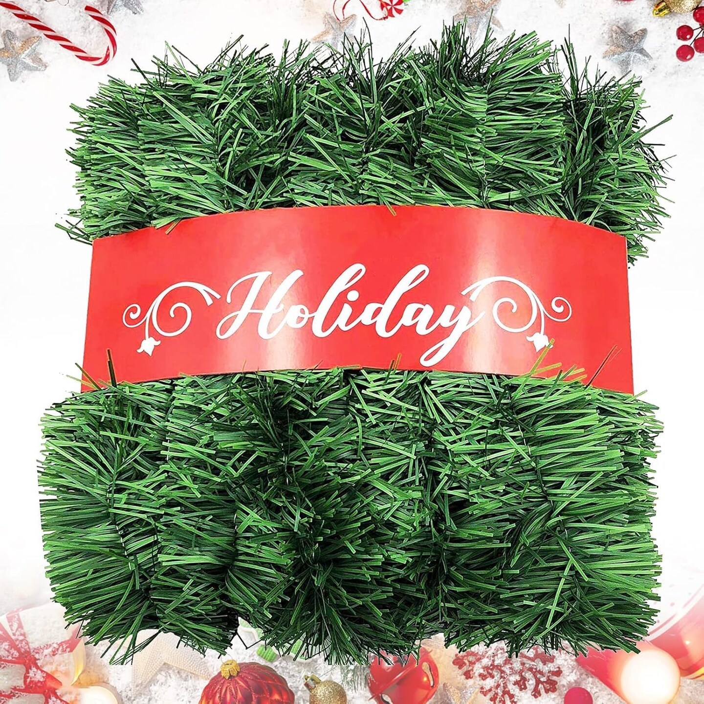 Artificial Non-Lit Soft Green Garlands - Festive Holiday Decor (Green)
