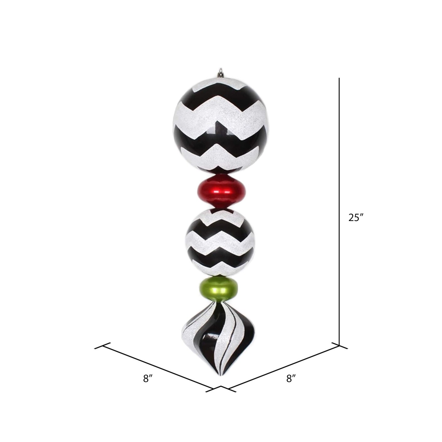 Vickerman 24&#x22; Black/White/Red/Lime Chevron Finial - M149727