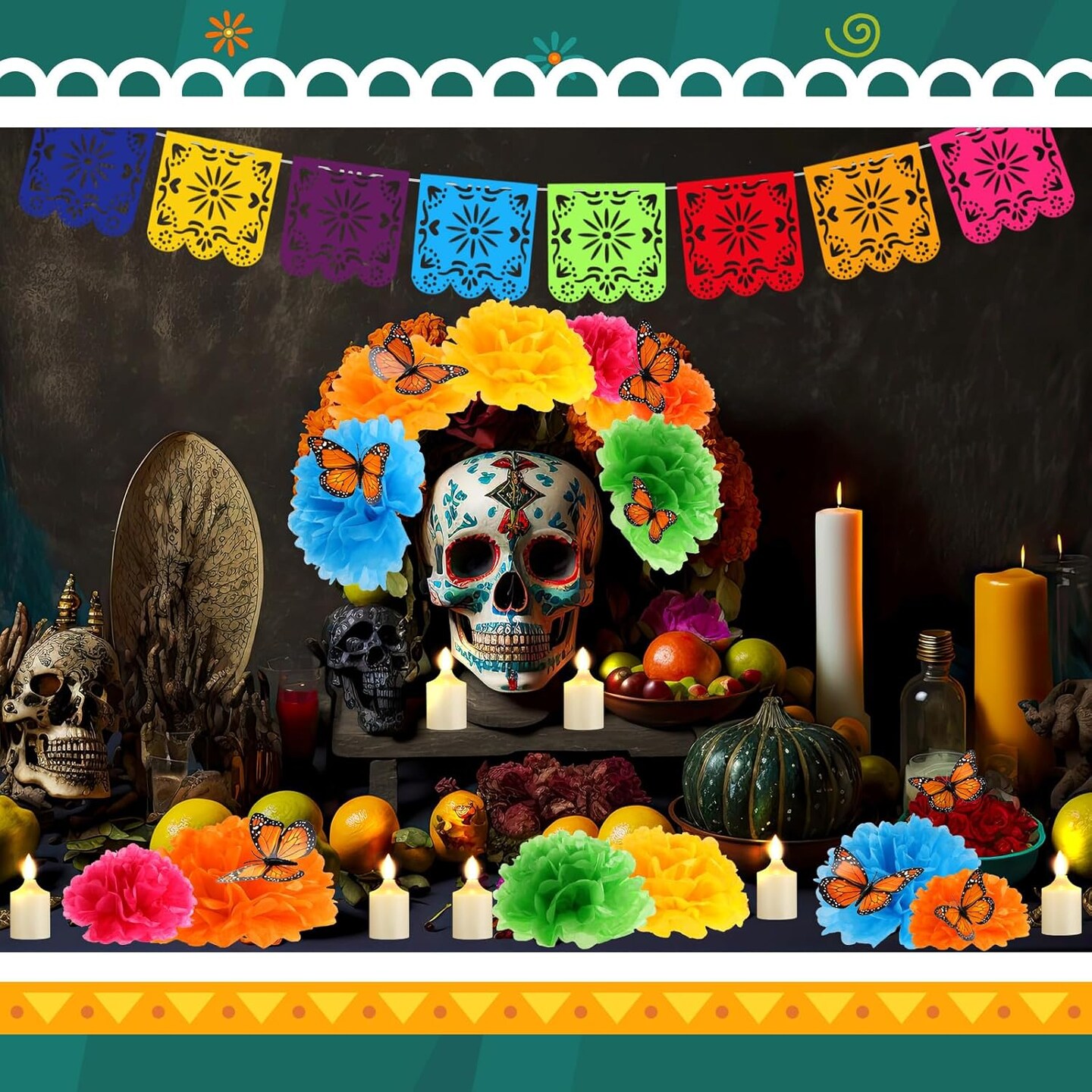 82 Pcs Day of the Dead Altar Decoration Kit (Multicolor)