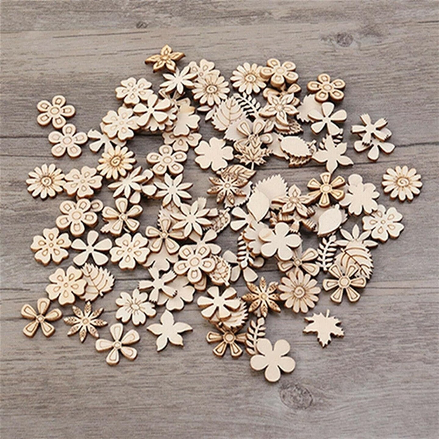 100 Pcs Unfinished Wooden Flower Wood Slice Leaf1 x 1 x 0.2 inches