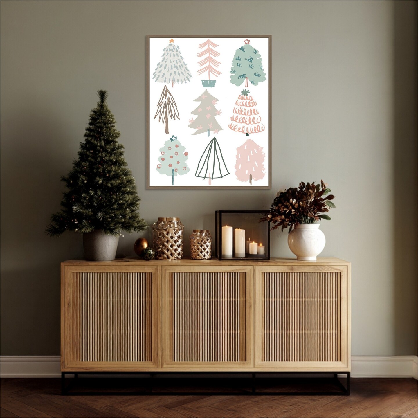 Christmas Tree Sketchbook I by June Erica Vess 23-in. W x 28-in. H. Canvas Wall Art Print Framed