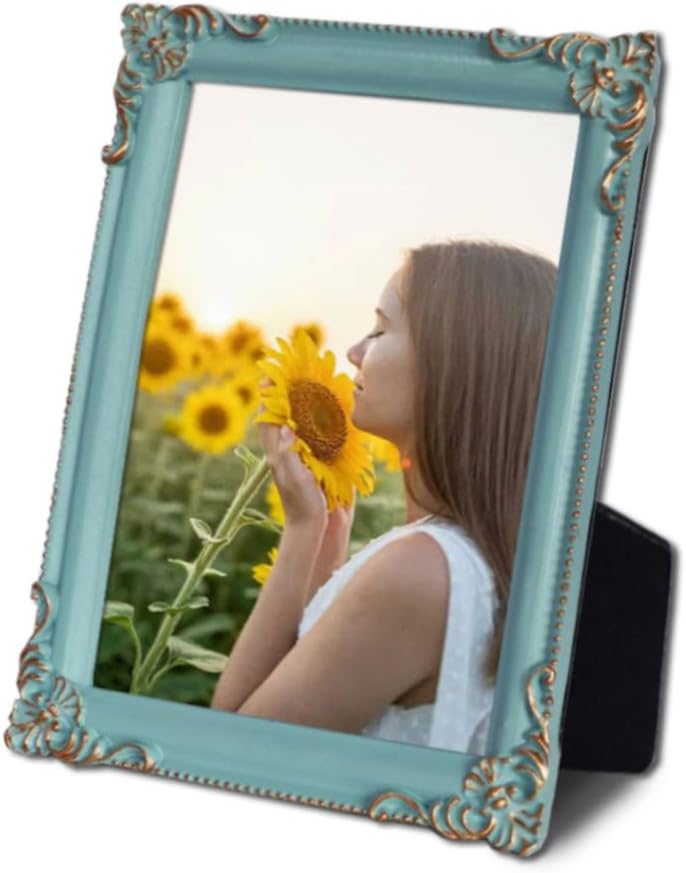 Picture Frame 5&#x22;x7&#x22; Photo Frame Light Blue Frame with Gold Edge(Light Blue)5&#x22;L x 7&#x22;W