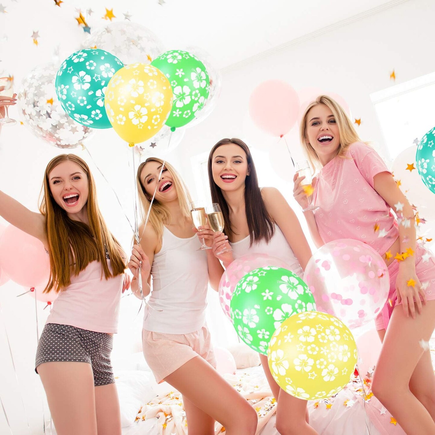 Tropical Flower Printed Latex Balloons(Blue, Dark_blue, Fruit_green, Orange, Purple, Rose_red, Yellow)