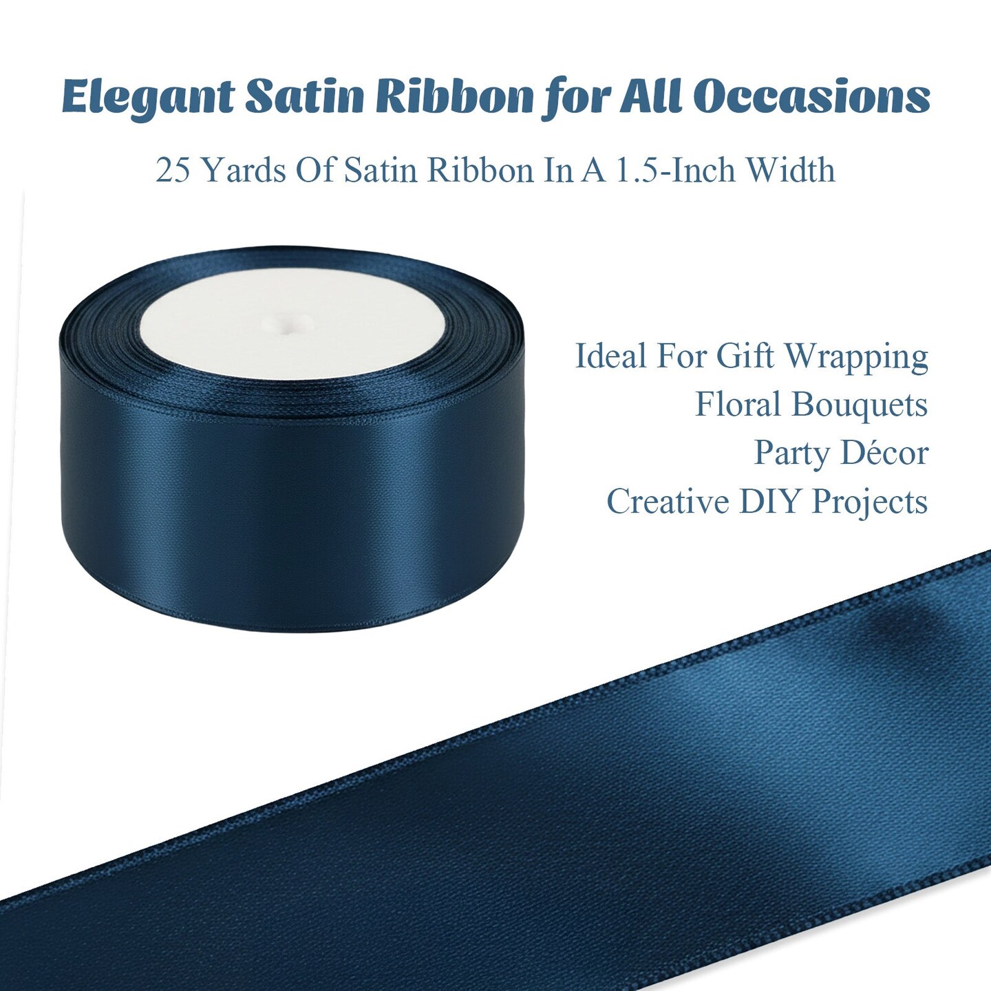 Wrapables Christmas Satin Ribbon for Holiday Gift Wrapping, Weddings, Ribbon Bow, Floral Bouquets, DIY Crafts, 1.5 Inch x 50 Yards (Set of 2), Sky Blue / Navy