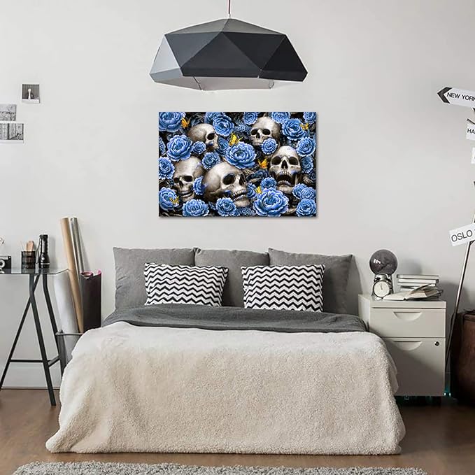 Black and White Skull Wall Art Skull Head Skeleton Painting Vintage Sugar Skull Artwork Wall Decoration for Home Living Room Bedroom the Day of Dead