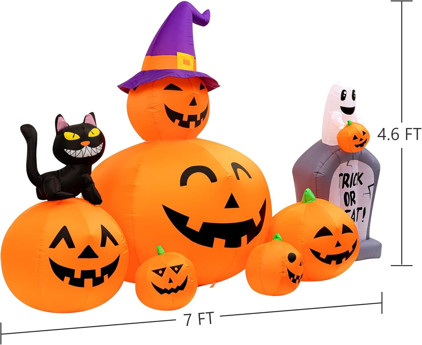 Halloween Inflatables Outdoor Decorations Scary Pumpkin with Witch Cat