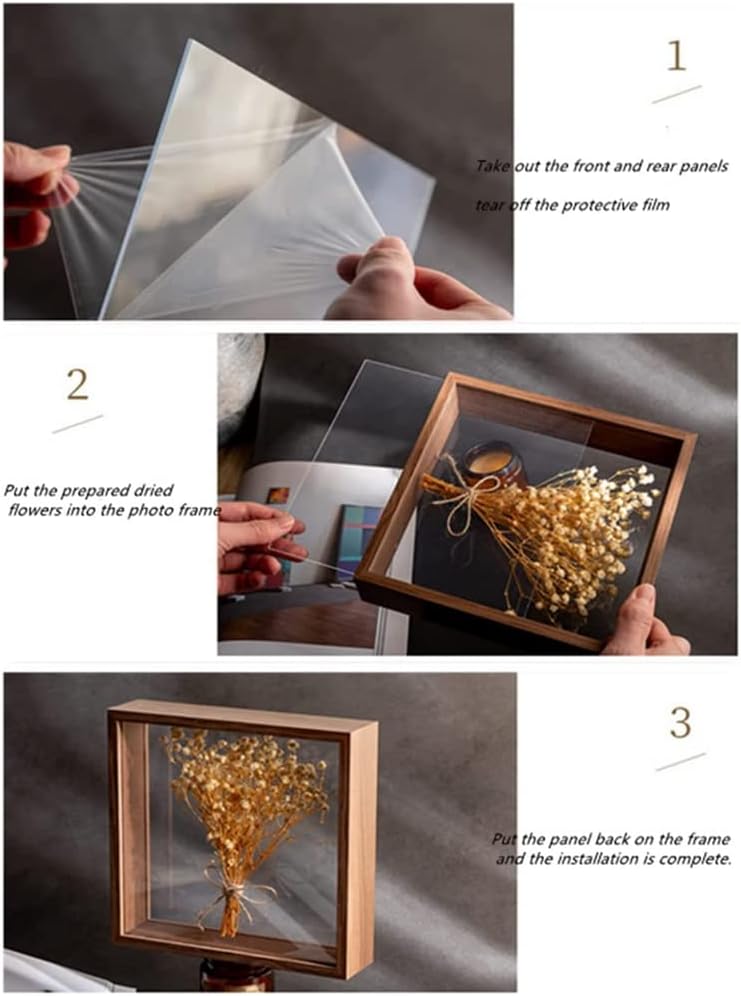 Wooden Dried Flower Photo Frame Dried Flower Display Stand Decorative Floating Photo Frame