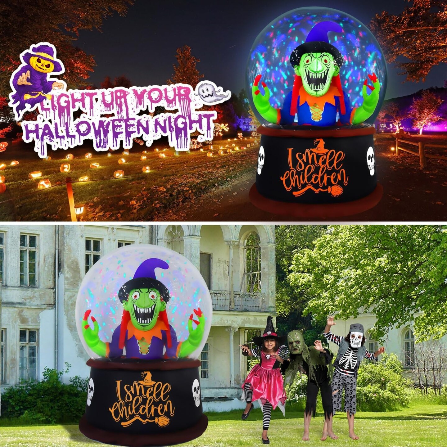 Scary Halloween Inflatable Snow Globe Witch Halloween Decor Outside