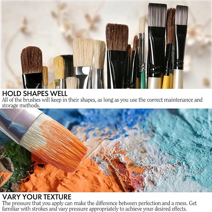 ARTIFY 10 Pieces Paint Brush Set, Intermediate Series, Includes a Carrying Case, Premium Hog Bristle Brushes for Acrylic and Oil Painting (Green - Hog Bristle)