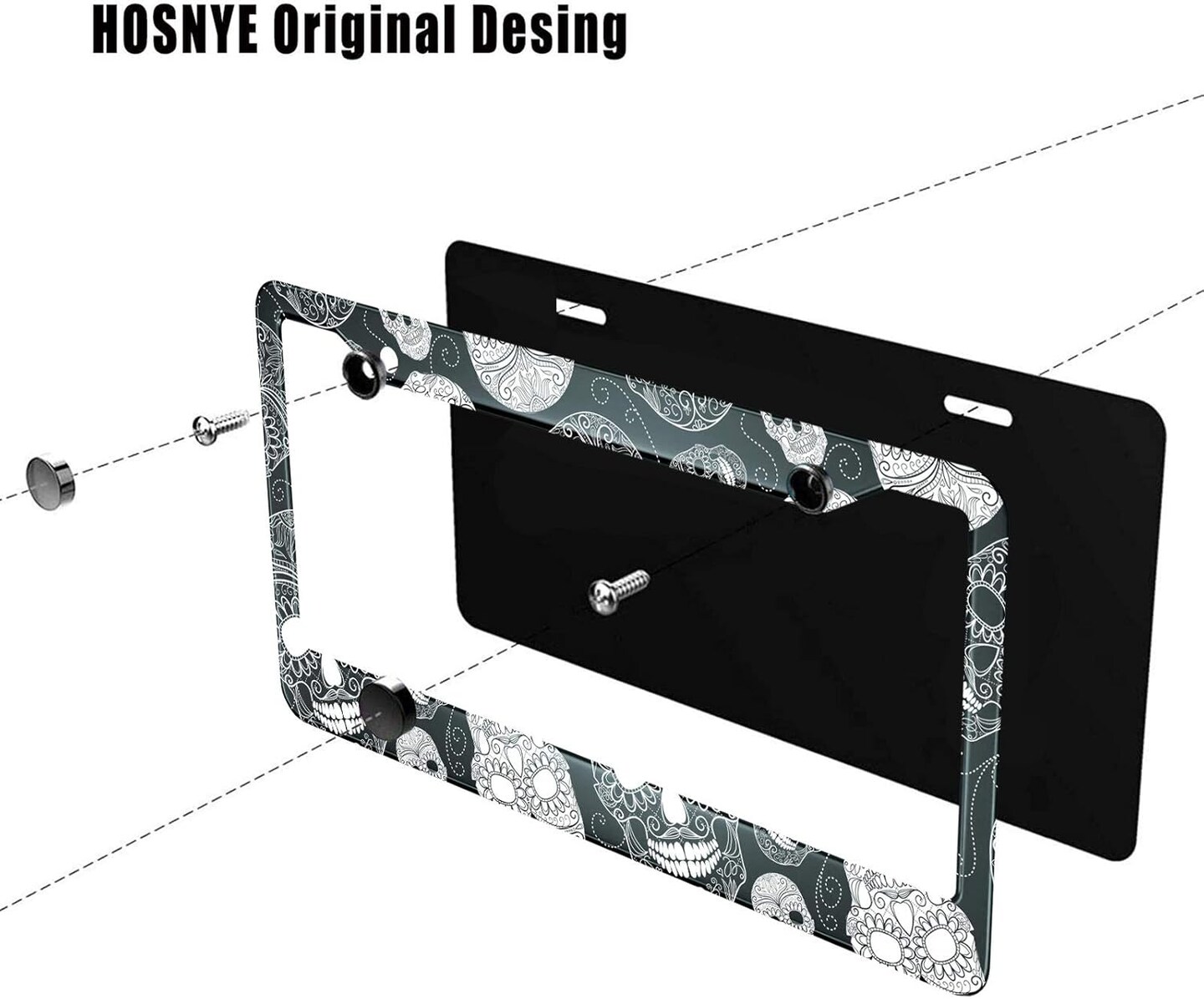 Black and White Sugar Skull License Plate Frame