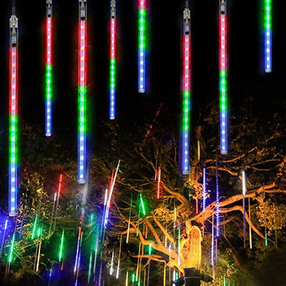 196 LED Meteor Shower String Lights Outdoor Garden Rain Tree Light Party Decor